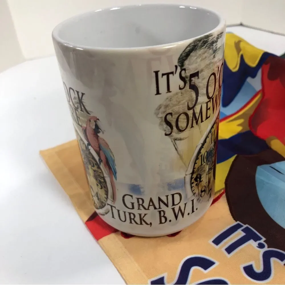 It’s Five O’clock Somewhere  Margaritaville Mug  &  Matching Parrot Design Flag